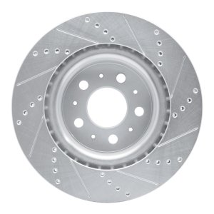 Tesla Model 3 Brake Rotor (1) - Front Left - R1 Concepts - Drilled & Slotted - Silver - `17-`25